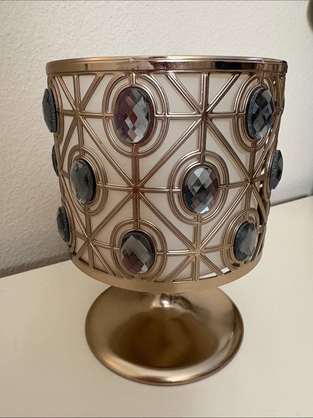 Bath & Body Works brass-gold candle holder with stunning crystal accents! - Picture 2 of 14